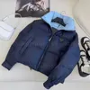 Jaqueta de inverno casaco puffer jaqueta mulheres windbreaks manga comprida gola de pão roupas de algodão forro azul jaquetas de luxo mulheres designer 55