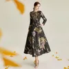 Vestidos casuais de boa qualidade mulheres jacquard manga longa maxi vestido magro elegante boho floral moda roupas vintage senhoras festa queda