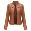 2023 Autumn Winter Women's Pu Leather Jackets Stand Collar Zip Spliced ​​Woman's Faux Fur Short Slim Coats NXHP003