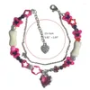 Strand Trendy Girls Bangle regolabile perline catena amore cuore braccialetto con fascino per San Valentino Natale occasioni speciali T8DE