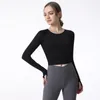 Hauts de yoga t-shirt lu à manches longues avec coussinet de poitrine entraînement de course à pied pour femmes vêtements de sport à séchage rapide costume de fitness serré ventre nu rose