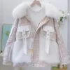 Women's Fur 2023 Autumn Winter Fashion Small Fragrance Thickened Artificial Splice Sequin Beaded Mid Length Imitation Coat