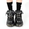 Botlar marka punk tarzı kadın ayakkabı bağcıklı topuk yüksekliği 6cm platform ayakkabı kadın rock botları metal dekor kadın spor ayakkabılar 230825