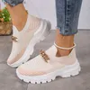 Women's Dress Chain Fashion Thick Platform Sneakers 2023 Autumn Striped Breathable Knitting Flats for Women Slip On Sock 910f