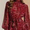 Повседневные платья Spring Vintage Style Floral Dress Ladies с длинным рукавом шифон A-Line Ruffle 2023 Летняя мини-вечеринка Вестидос