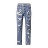 Jeans pour hommes bleu trous Vintage coupe ajustée détruit plissé droit lavé déchiré pantalon Hip Hop Biker homme Denim pantalon 230825
