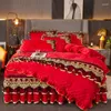 寝具セットゴールドラグジュアリーヨーロッパロイヤルセットキルティング刺繍ベルベットフランネル羽毛布団カバーレースベッドスカートベッドスプレッドピローケース