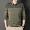 Mens Polos Spring och Autumn Casual Long Sleeve Polo Shirt Man Collar Stripes T 230825