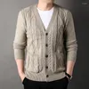 Suéter masculino de alta qualidade marca de malha moda cardigan preppy homens suéter coreano casual longo solto ajuste casacos jaqueta roupas 4xl