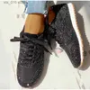 Sapatos de vestido Mulheres Flat Glitter Sneakers Casual Feminino Malha Lace Up Bling Plataforma Confortável Plus Size Sapatos Vulcanizados Soft Knitting T230826