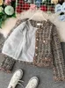 Damen Wollmischungen Herbst Winter Vintage Tweed Jacke Mantel Frauen Kleiner Duft Patchwork Koreanische Woll Kurzmäntel Elegante Kurze Oberbekleidung 230825