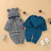 Pagliaccetti Autunno Neonate Vestiti con cappuccio lavorati a maglia Cotone Primavera Infantile Bambini 3D Pagliaccetto per orecchie Manica lunga Tute Tute Abiti 024M 230825