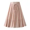 Skirts BEAFNKSG Women S Solid Color Midi Elastic High Waist Tie-Up Double Layer Pleated Spring Summer Fashion Casual