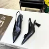 100％Cowhide Women's Designerハイヒールサンダル高級デザイナーポイントスリッパファッションスキニーヒールセクシーなパーティーシューズ女性用レザーストラップボックス7.5cm高さのかかと