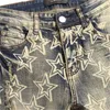 Mens Jeans Blue Gradient Grey Ripped Male Scraped Off Star Print Soft Casual Cotton Trend Youth Distress Stretch High Street 230825