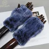 Fingerless Gloves Arrival Women Knit Fur Mitten Girls 100% Real Genuine Knitted Rex Rabbit Fur Mittens Winter Warm Real Fur Fingerless Gloves 230826