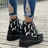 Boots Women Bat Pattern Platform Boots Punk Style Platform Lace Up Ankle Boots Wedge Heeled Y2K Style Shoes 230825