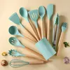 Passoires passoires 12 pièces manche en bois ustensiles de cuisine en silicone avec seau de rangement spatule et cuillère résistantes aux hautes températures et antiadhésives 230825