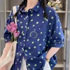 Chemisiers pour femmes été décontracté doux point imprimé facile loisirs chemise femmes vêtements blanc bleu couleur demi manches femme coton chemisier hauts