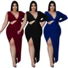 Plus size Dresses Sexy Size for Women Hollow Out Solid V Neck Elegant Party Bodycon Maxi Dress Club Outfits Wholesale Drop 230825