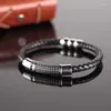 Bracelet de mode simple en acier inoxydable, corde en cuir tressé, bijoux de personnalité pour hommes