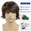 Perruques synthétiques GNIMEGIL synthétique courte perruque bouclée hommes garçon Cosplay fête cheveux bruns naturel moelleux respirant faux cheveux résistant à la chaleur hommes perruque x0826