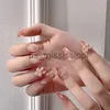 Unhas falsas rosa unhas falsas pressione em desenhos de unhas arte dicas longas formas falsas com cola stick adesivos conjunto reutilizável acrílico artificial x0826