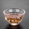 Wine Glasses 1 Piece Glass Small Tea Cups With Tin Flower Decor Japanese Heat Resistant Kongfu Tasting Cup Single Master Personal