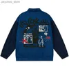 Giacca uniforme da baseball in pelle scamosciata da uomo Modello astratto cartone animato Stampa Cappotto oversize vintage Giacca autunno inverno patchwork colorato Q230826