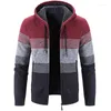 Suéter masculino listrado suéter outono inverno casaco coreano tendência de malha cardigan grosso quente cashmere jaqueta com capuz 4xl