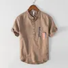 Herr t-skjortor sommar chinoiserie casual t-shirt topp bomullslinne kort ärm skjorta unga män kläder bekväm tidvatten ström