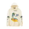 2023 Rhude Felpe con cappuccio da uomo Designer maglione Moda cotone allentato a maniche lunghe Abbigliamento High Street con pullover stampato Clothes3cjc