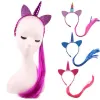 Regenbogen Farbe Pferdeschwanz Einhorn Stirnbänder Glitter Ohren Kinder Mädchen Prinzessin Zopf Perücke Haarbänder Haar Zubehör GA243 LL