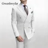 Herenpakken Blazers Gwenhwyfar Hemelsblauw Mannen Double Breasted Nieuwste Ontwerp Gouden Knop Bruidegom Bruiloft Smoking Kostuum Homme 2 stuks 230825