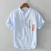 Herr t-skjortor sommar chinoiserie casual t-shirt topp bomullslinne kort ärm skjorta unga män kläder bekväm tidvatten ström