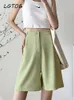 Skirts Summer Casual High Waist Shorts for Women Button Elastic Knee Length Straight Wide Leg Short Suit Pants Streetwear Trouser 230825