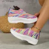 Dress Shoes Mixed Color Knitted Sneakers Women 2023 New Slip on Platform Vulcanize Shoes Woman Plus Size Non Slip Walking Shoes Sizes 35-43 T230826