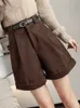 Skirts Seoulish Corduroy Women's Cargo Shorts with Belted Autumn Winter High Waist Wide Leg Vintage Female Trousers 230825