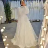 Vintage chiffong pärlstav muslimska bröllopsklänningar hög hals lång ärm islam brud klänning paljett en linje kalkon mantel de marieee