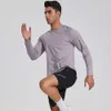 Nouveau T-shirt de sport à manches longues pour hommes absorbant l'humidité et évacuant la transpiration, couleur unie, extensible, fitness en plein air, col rond, costume de yoga à séchage rapide