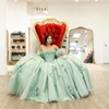 Sage Green Shiny Dealeart Quinceanera платья цветочные аппликации сладкие 16 vestido de 15 Anos кружевное платье для выпускного вечера