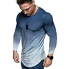 T-shirts pour hommes Slim Casual Fit Dégradé de couleur Chemise à manches longues Blouse Fashion Gyms