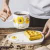 Muggar 1 Set Ceramic Sunflower Coffee Mug With Dessert Plate Novelty 3D Cake Saucer Afternoon Tea Milk Teacup 430 ML Microwave Safe 230825