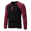 Men's T Shirts Wine Red 2023 Long Sleeve Shirt Men Classic Color Matching Breathable Top Simple Regular Fit Casual Daily Clothing