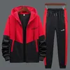 Fatos de treino masculinos marca esportiva elegante casual terno outono jogger com capuz blazer calças 2 peça conjunto 230826