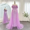 Urban Sexy Dresses Sharon sa att lyxfjäder turkosa Dubai aftonklänning med Cape ärmar 2023 Lilac Arabiska kvinnor Bröllopsfest Prom Gown SS261 230825