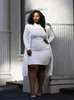 Mulheres Plus Size Tracksuits 2 Peça Set Outfit Outono Terno Elegante Halter Vestido e Longo Casaco Branco Combinando Atacado Drop 230825