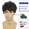 Synthetic Wigs GNIMEGIL Synthetic Man Wig Black Mix Grey Hair Short Curly Wig for Male Father Gift Wig Natural Heat Resistant Cosplay Party Wig x0826