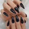 Künstliche Nägel, schwarze lange Spitze, Stiletto-Falsche Nagelspitzen, Acryl, Salon-vollflächige Nägel, künstliche künstliche Nägel, zum Aufdrücken der Nägel mit Klebeaufkleber x0826