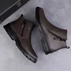 Laarzen Mode Mannen Echt Lederen Schoenen Hoge Top Winter Warme Snowboots Persoonlijkheid Motorfiets Enkellaarsjes Comfy Zijrits Laarzen 230825